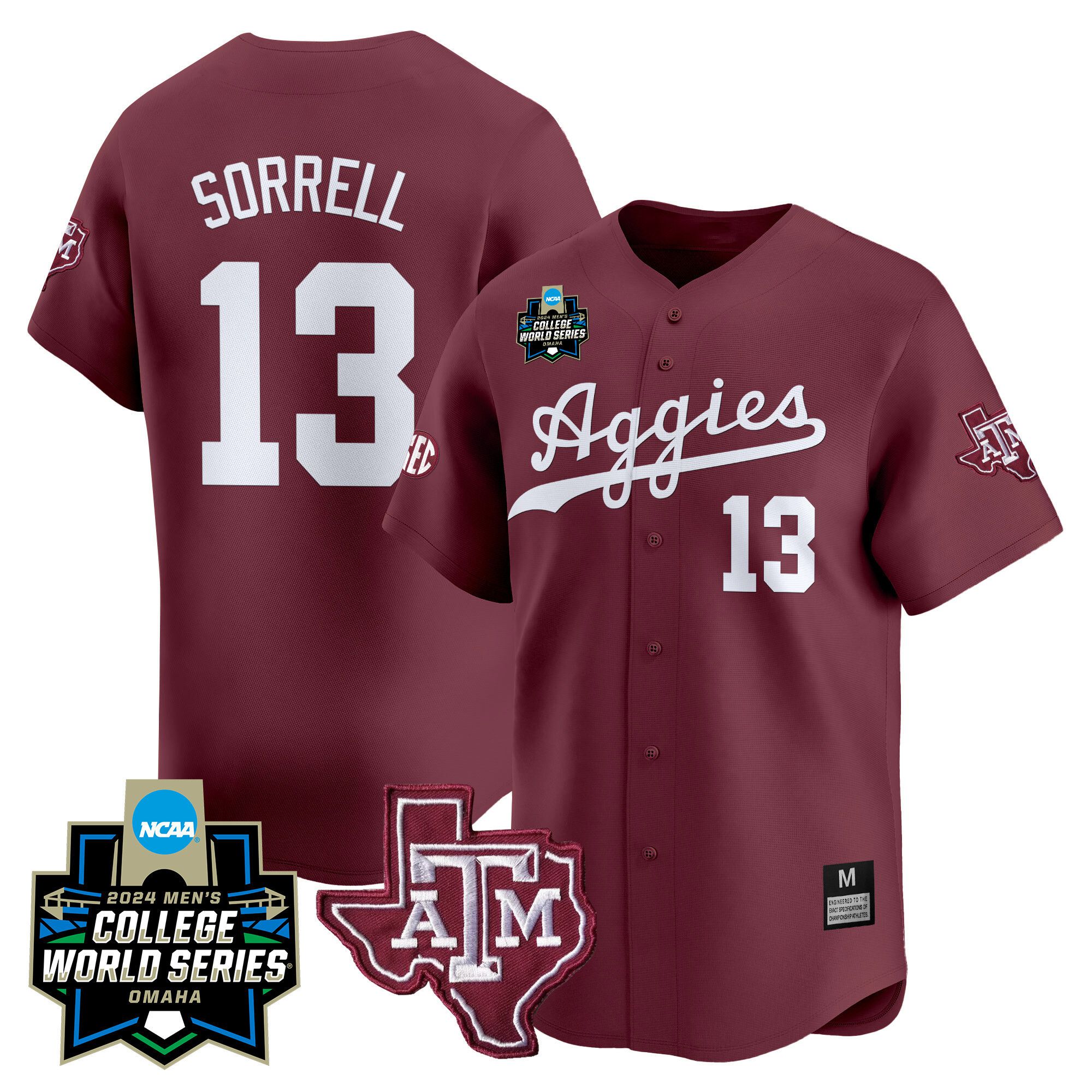 Men Texas A&M Aggies #13 Sorrell Red 2024 College World Series Vapor Premier Limited NCAA Jersey